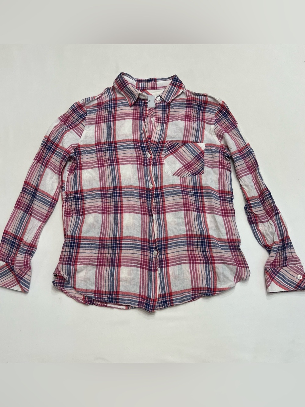 Rails Linen Plaid Button Down Shirt Sz Small Charli White Peach Fuchsia